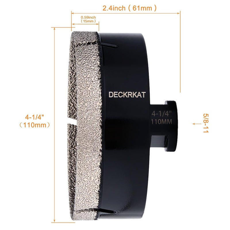 DECKRKAT Store 4-1/4" Diamond Hole Saw, 110mm Tile Hole Saw Drill Bit Diamond Tipped for Granite Marble Ceramic Glass Porcelain Quartz Tiles Stones Countertop, Core Drill Bits with 5/8-11 Thread for Angle Grinders. - Image 2